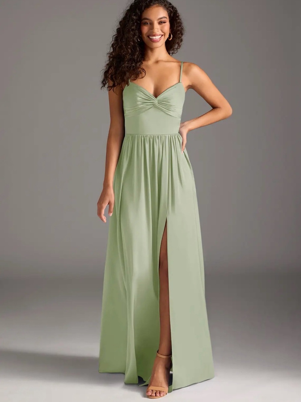 Azazie Zeya
Dusty Sage A-Line Pleated Stretch Satin Dress